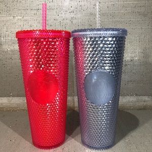Starbucks Holiday Silver Pink Studded Cup Set